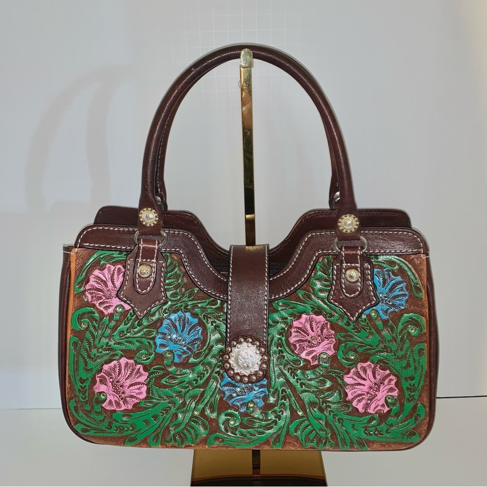 Montana Silversmiths Leather Tooled Bedazzled Handbag